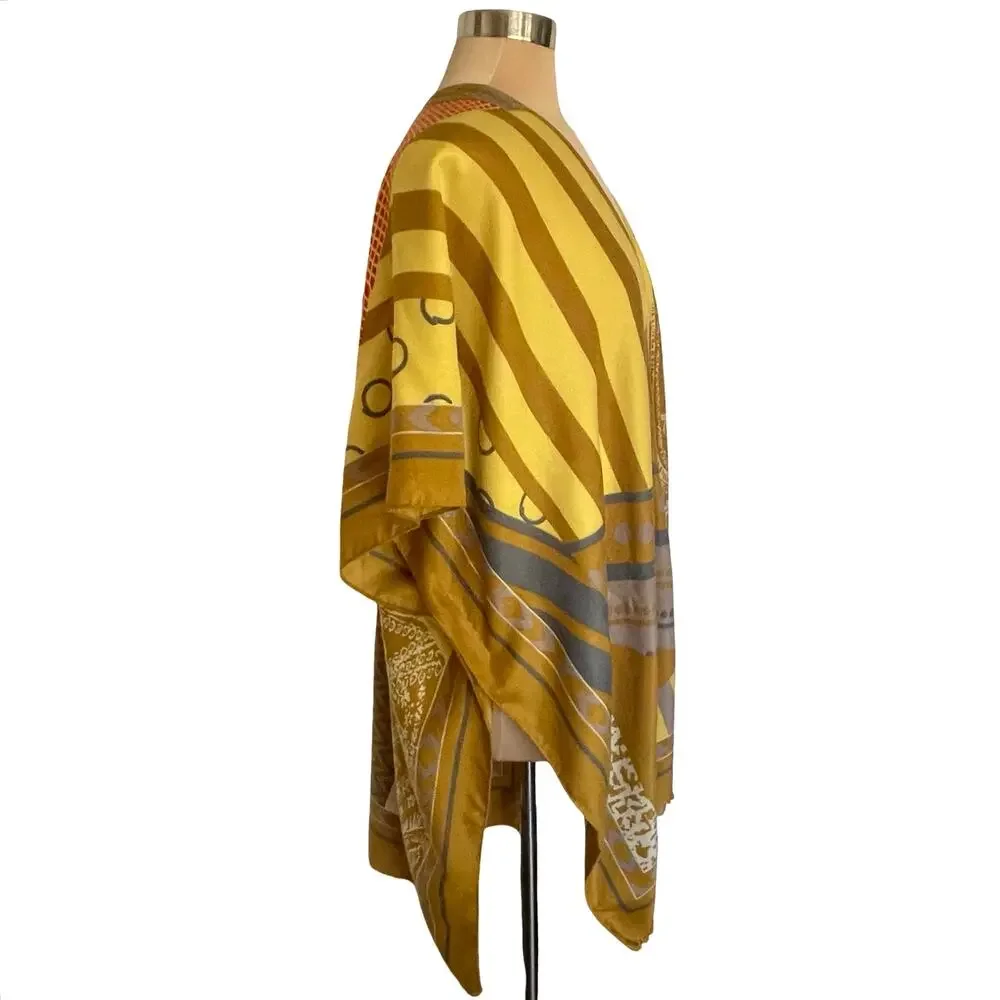 Janice Apparel Wool Blend Kimono Wrap Scarf Multicolor Abstract Art-to-Wear